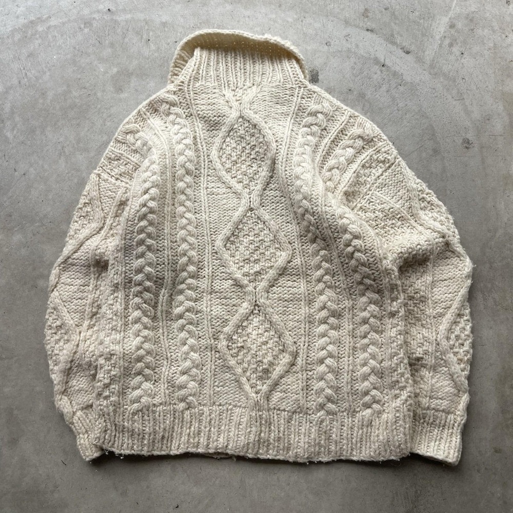Vintage Andean Hand Knit Wool Zip Sweater Inca Quichua Cable Knit Cardigan M - Picture 6 of 7